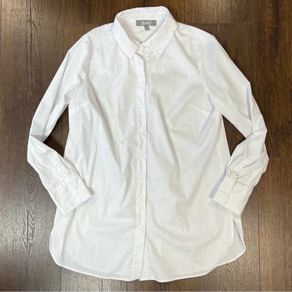 Marled white button up shirt SZ SM‎